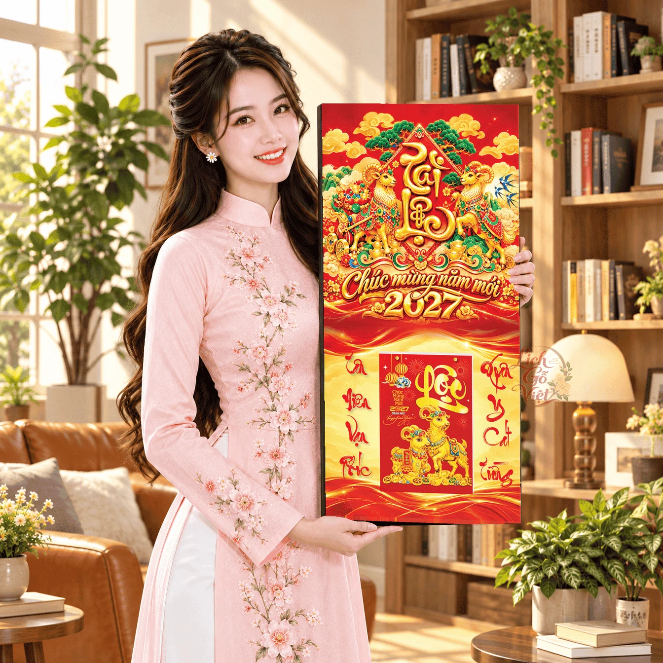 Lịch gỗ tráng gương 2027 30×60 cm Tài Lộc LGV27T3-03 — ảnh 3