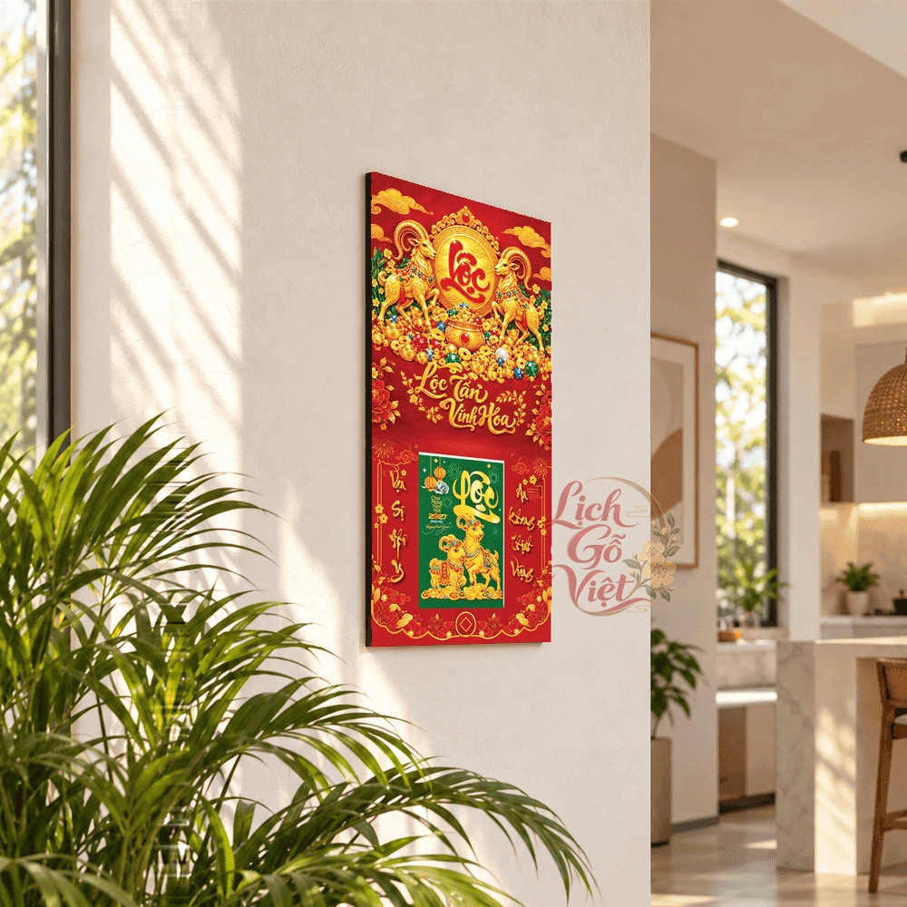 Lịch gỗ tráng gương 2027 30×60 cm Chữ Lộc Lộc Tài Như Ý LGV27T3-05 — ảnh 2