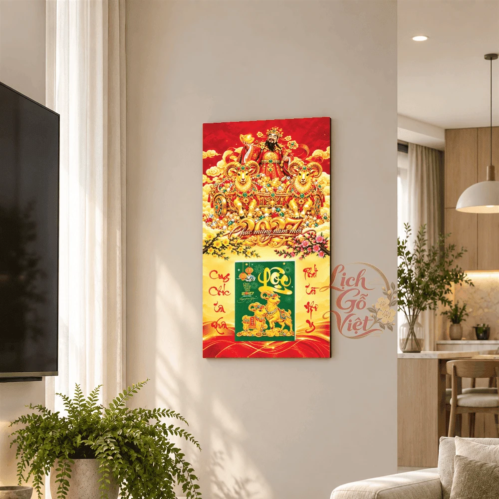 Lịch gỗ tráng gương 2027 30×60 cm Thần Tài LGV27T3-10 — ảnh 1