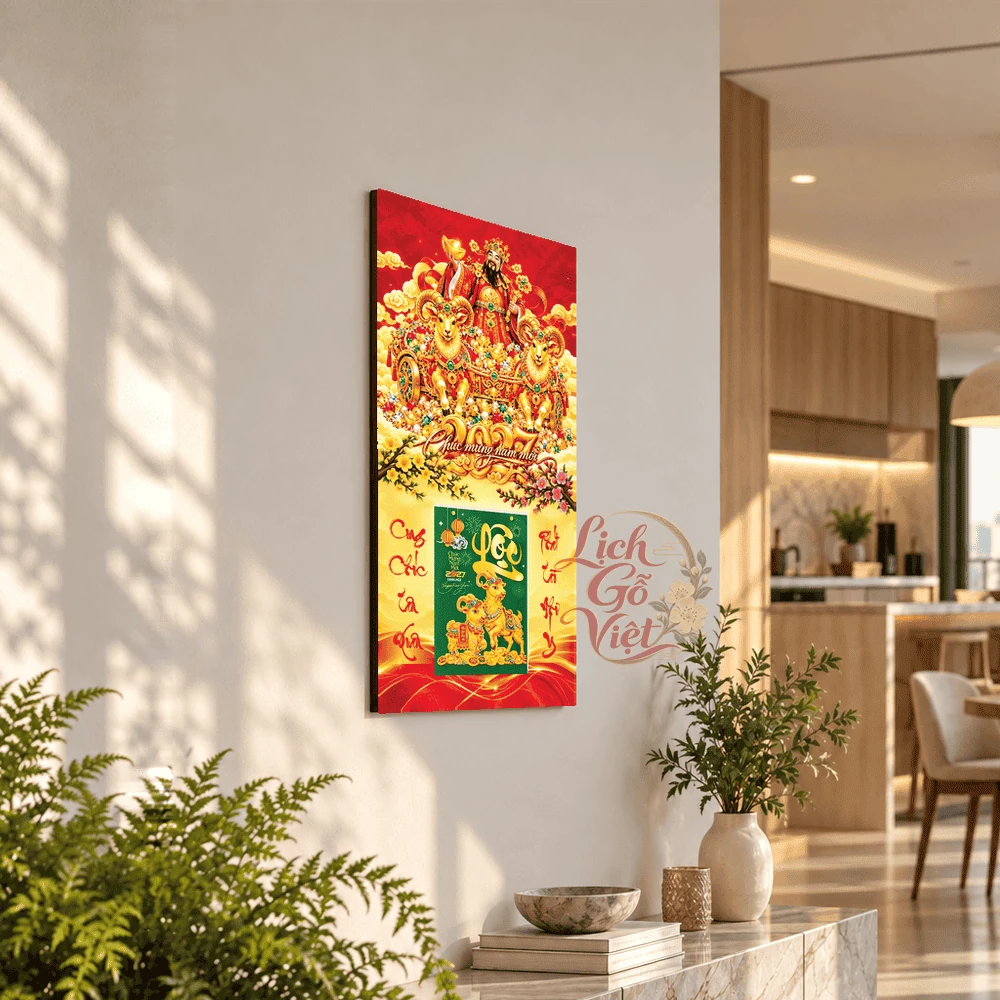 Lịch gỗ tráng gương 2027 30×60 cm Thần Tài LGV27T3-10 — ảnh 2