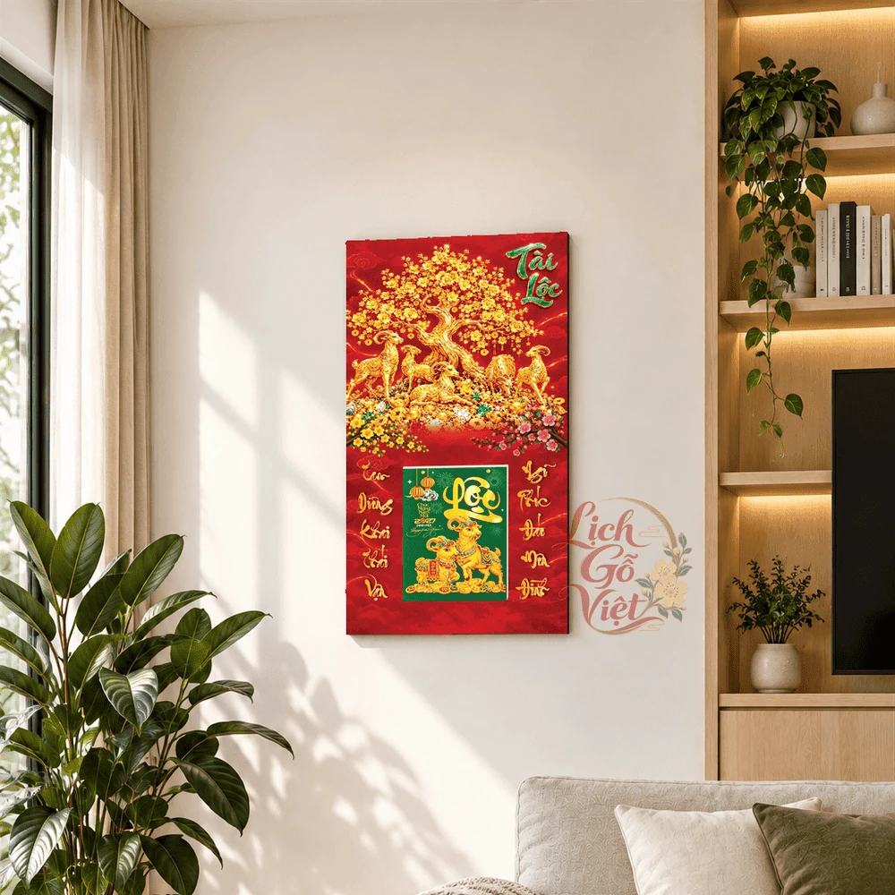 Lịch gỗ tráng gương 2027 30×60 cm Cây Tài Lộc LGV27T3-11 — ảnh 1