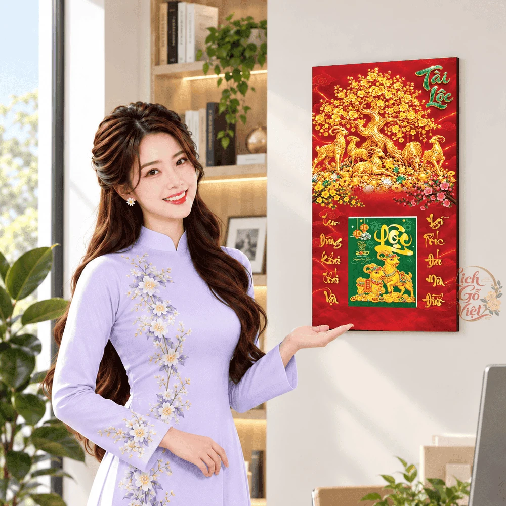 Lịch gỗ tráng gương 2027 30×60 cm Cây Tài Lộc LGV27T3-11 — ảnh 4