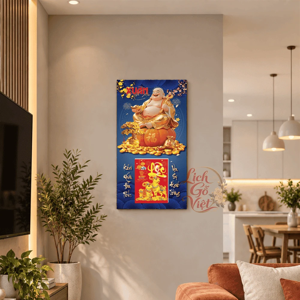 Lịch gỗ tráng gương 2027 30×60 cm Phật Di Lặc Tài Lộc LGV27T3-15 — ảnh 1