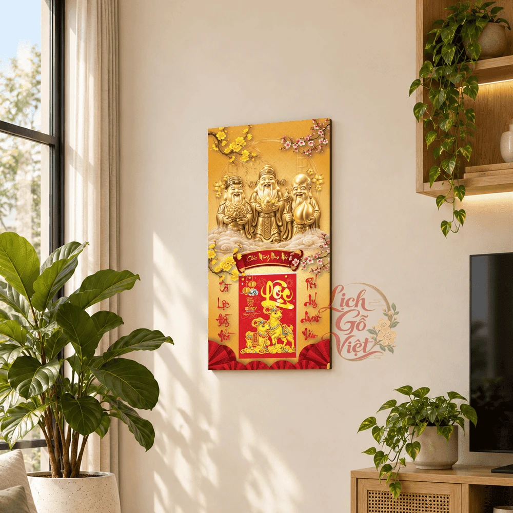 Lịch gỗ tráng gương 2027 30×60 cm Phúc Lộc Thọ LGV27T3-16 — ảnh 1