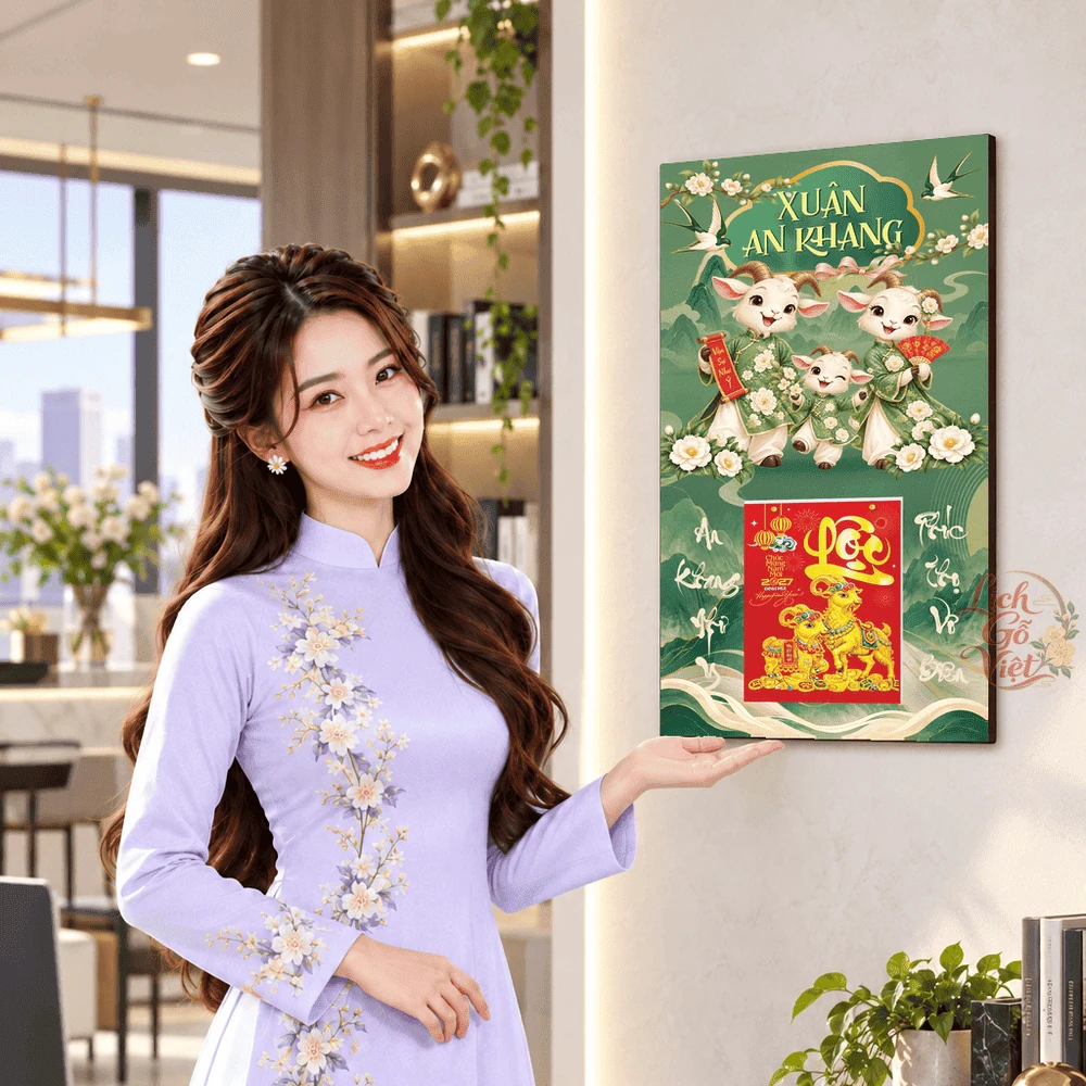 Lịch gỗ tráng gương 2027 30×60 cm Xuân An Khang Hoa Mai LGV27T3-18 — ảnh 5