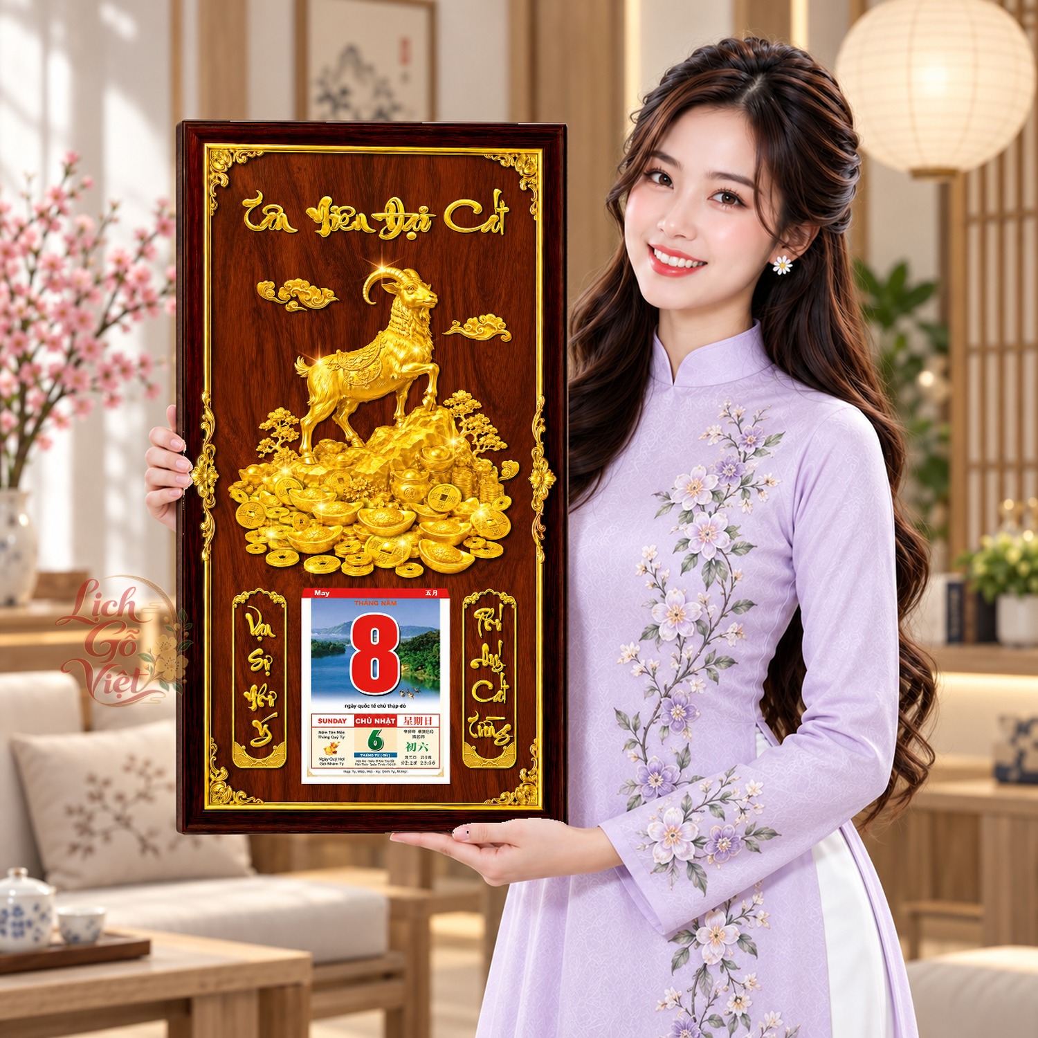 Lịch gỗ treo tường 2027 Kim Dương Đại Cát Nền Gỗ 39×79 cm – LGV27AK-02 — ảnh 4