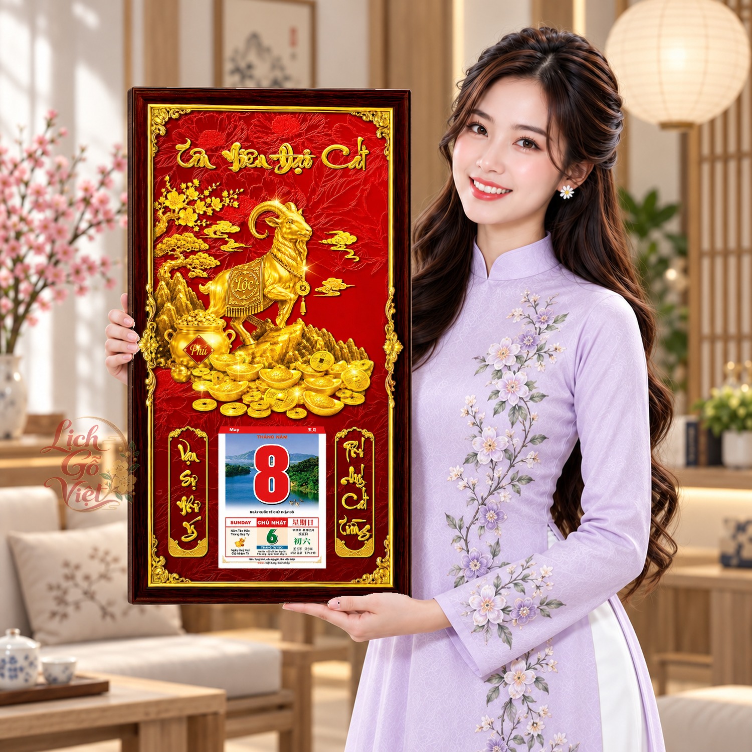 Lịch gỗ treo tường 2027 Kim Dương Phú Lộc 39×79 cm – LGV27AK-03 — ảnh 4