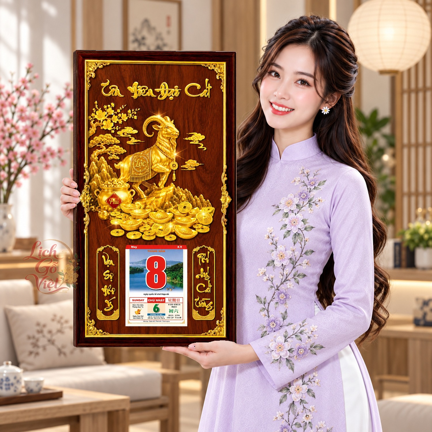 Lịch gỗ treo tường 2027 Kim Dương Phú Lộc Nền Gỗ 39×79 cm – LGV27AK-04 — ảnh 4