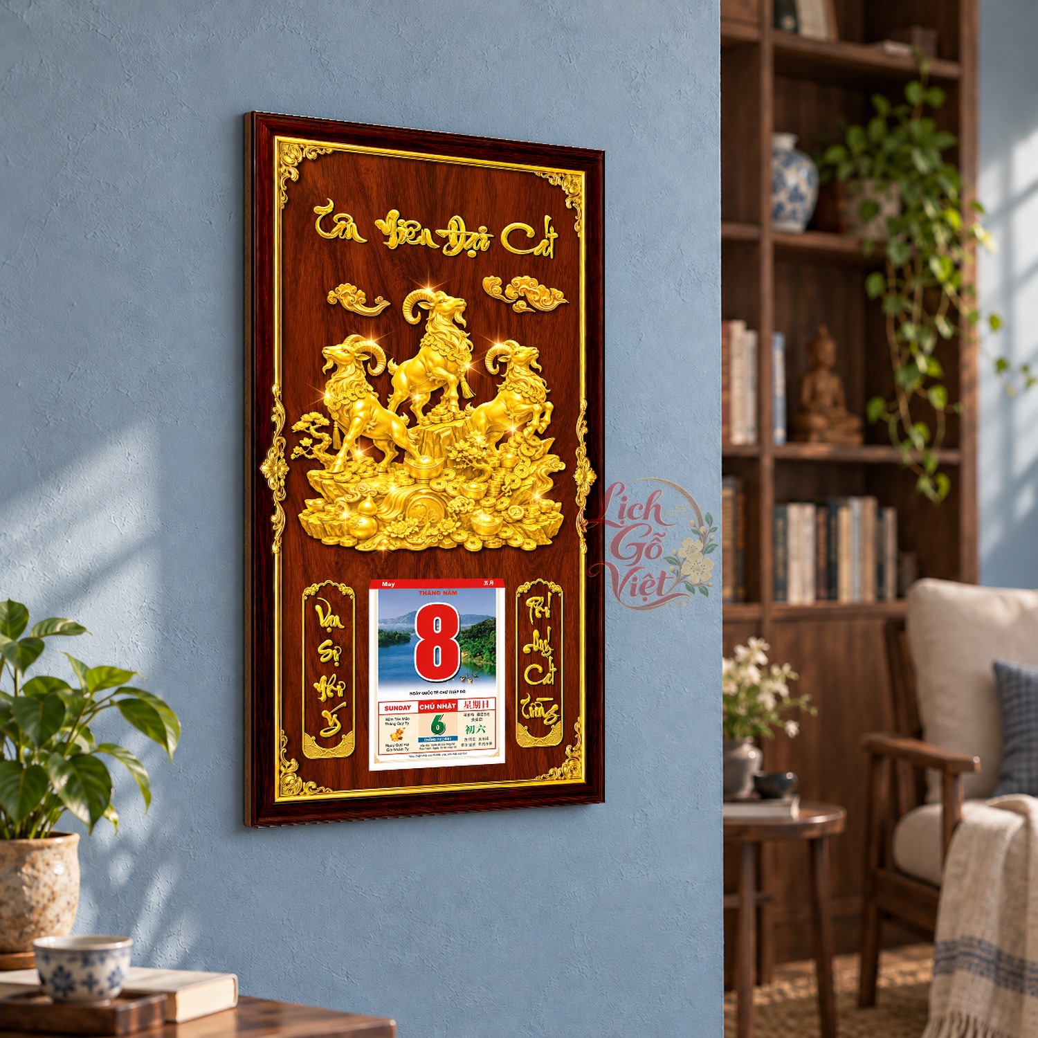 Lịch gỗ treo tường 2027 Tam Dương Đón Xuân Nền Gỗ 39×79 cm – LGV27AK-08 — ảnh 3