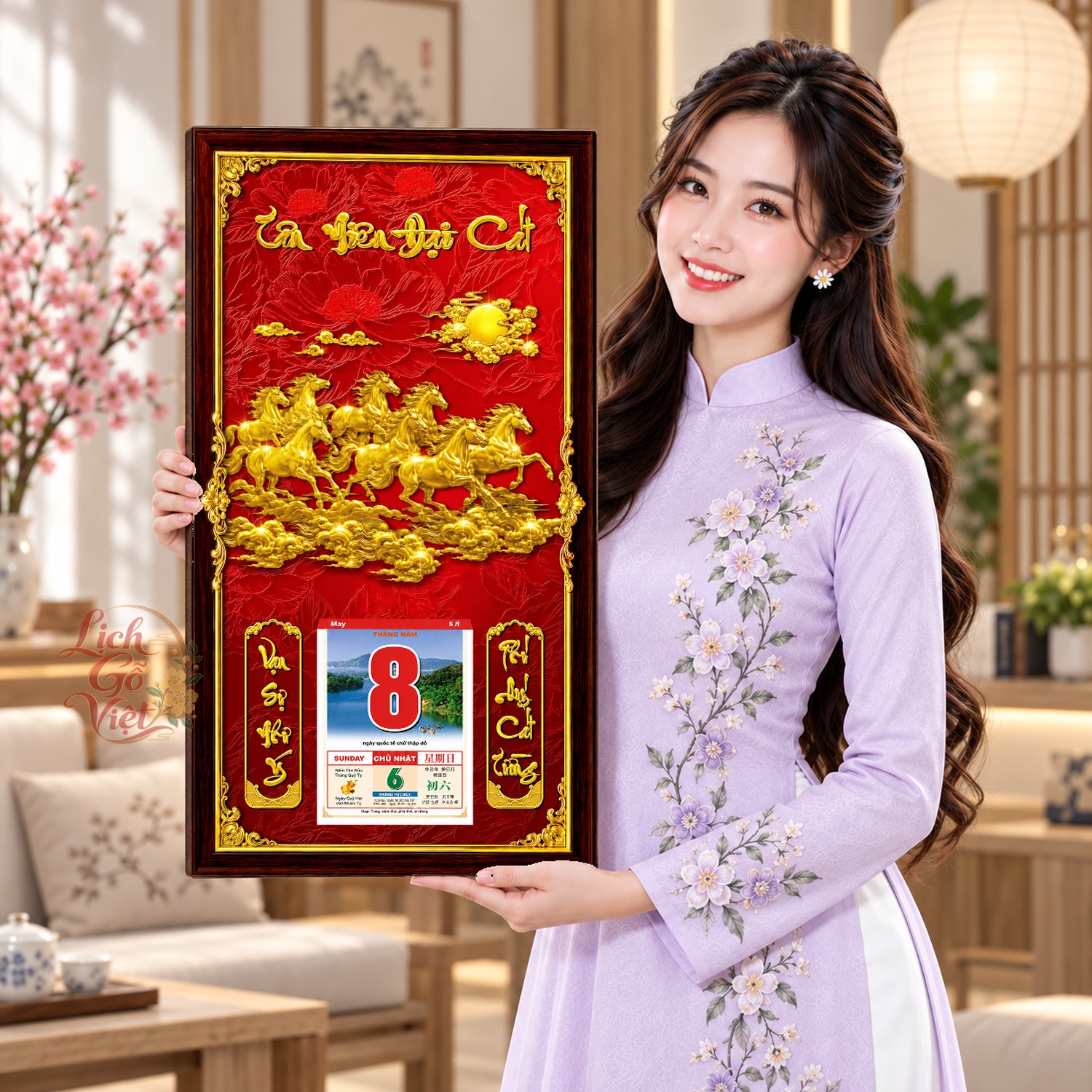 Lịch gỗ treo tường Tuấn Mã Khởi Hành Nền Đỏ 39×79 cm – LGV27AK-09 — ảnh 4