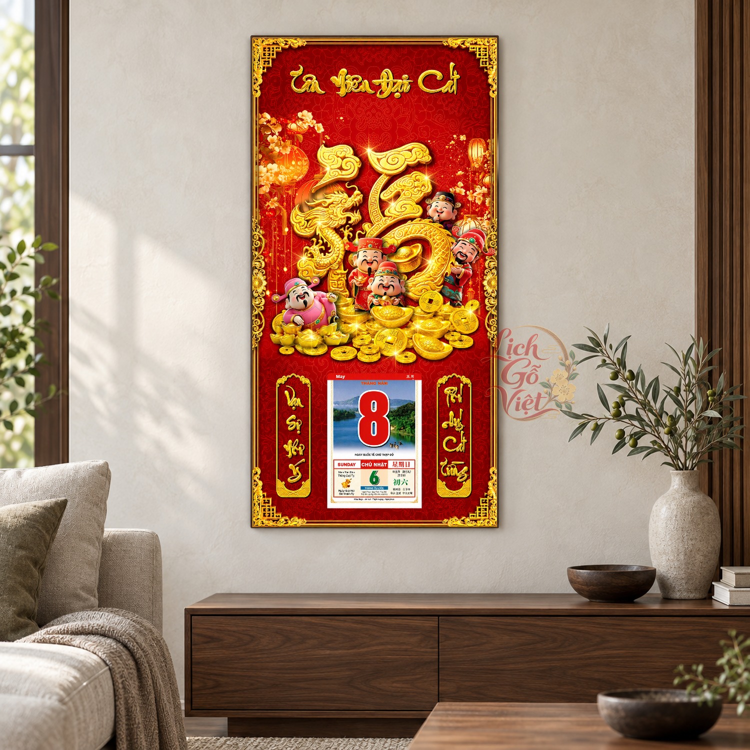 Lịch gỗ treo tường Cát Tường Đón Tết 39×79 cm – LGV27AK-101 — ảnh 2