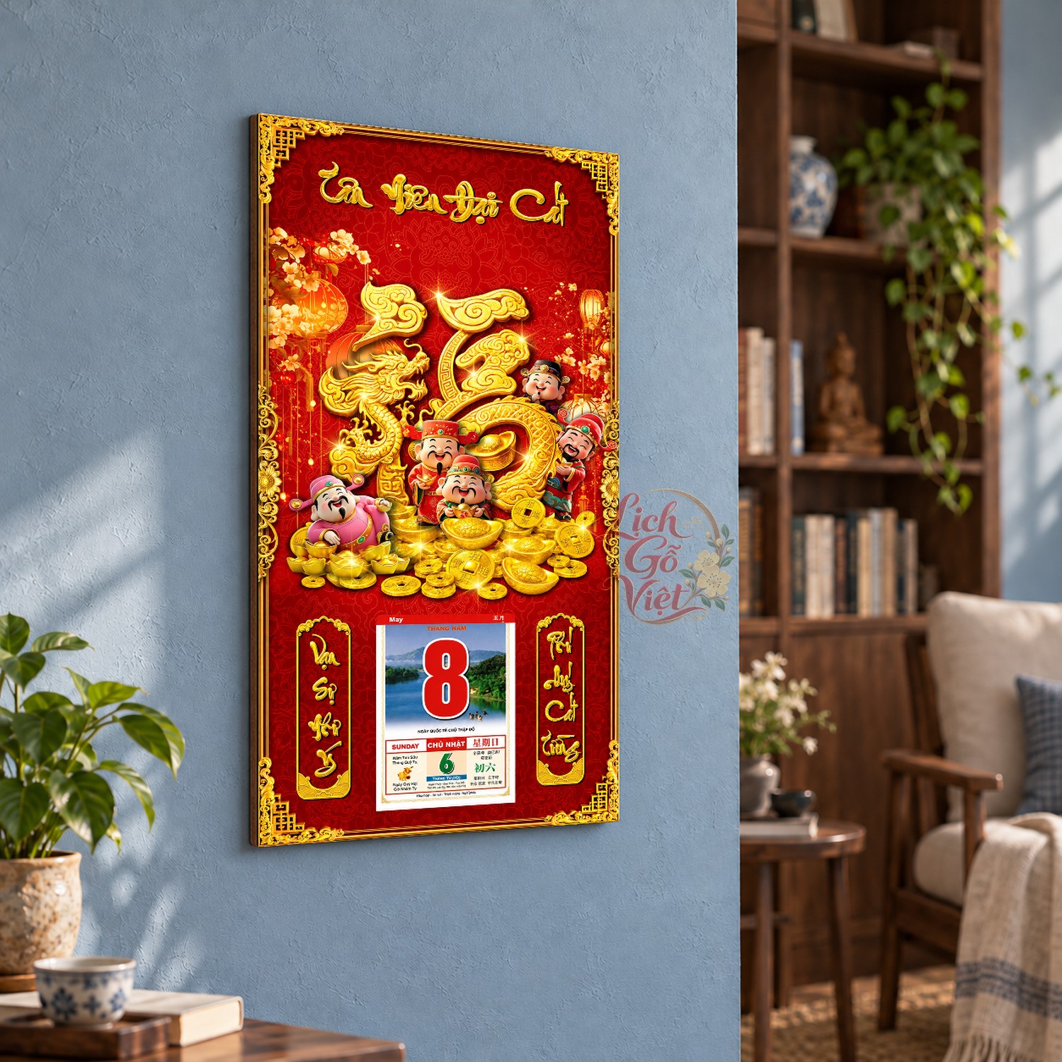 Lịch gỗ treo tường Cát Tường Đón Tết 39×79 cm – LGV27AK-101 — ảnh 3