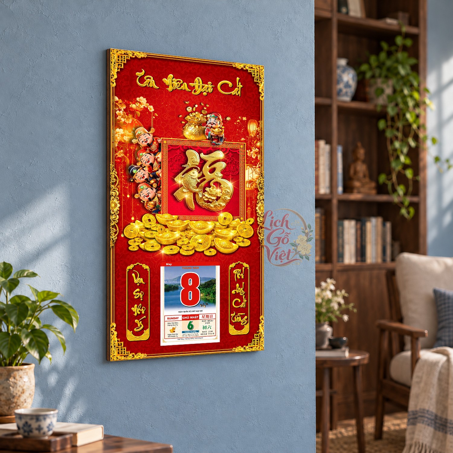 Lịch gỗ treo tường Phúc Mãn Đường 39×79 cm – LGV27AK-104 — ảnh 3