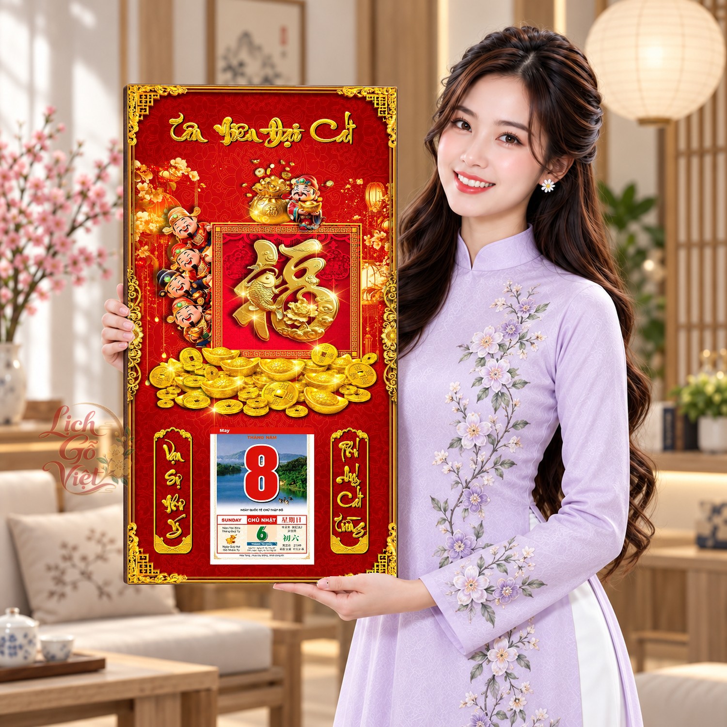 Lịch gỗ treo tường Phúc Mãn Đường 39×79 cm – LGV27AK-104 — ảnh 4