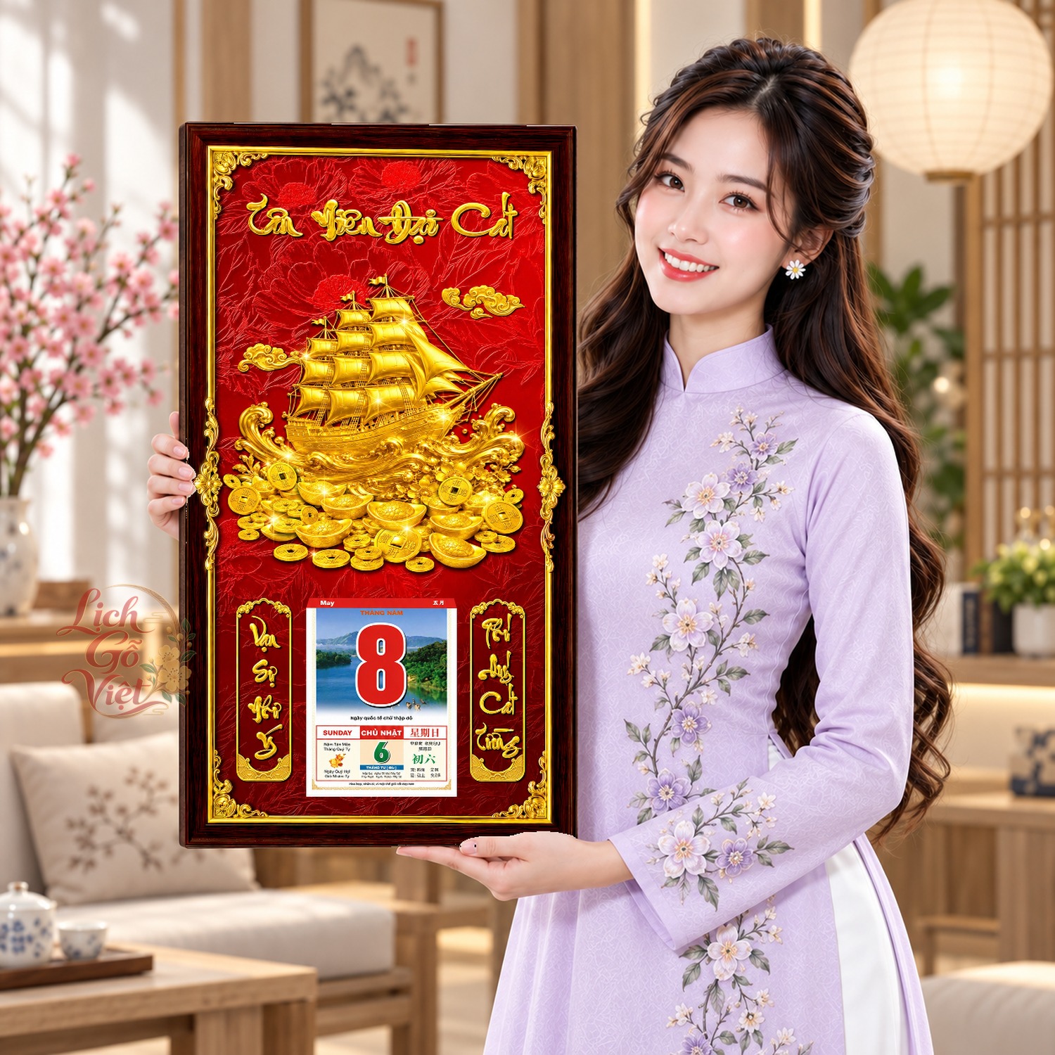 Lịch gỗ treo tường Cánh Buồm Đón Gió Nền Đỏ 39×79 cm – LGV27AK-26 — ảnh 4