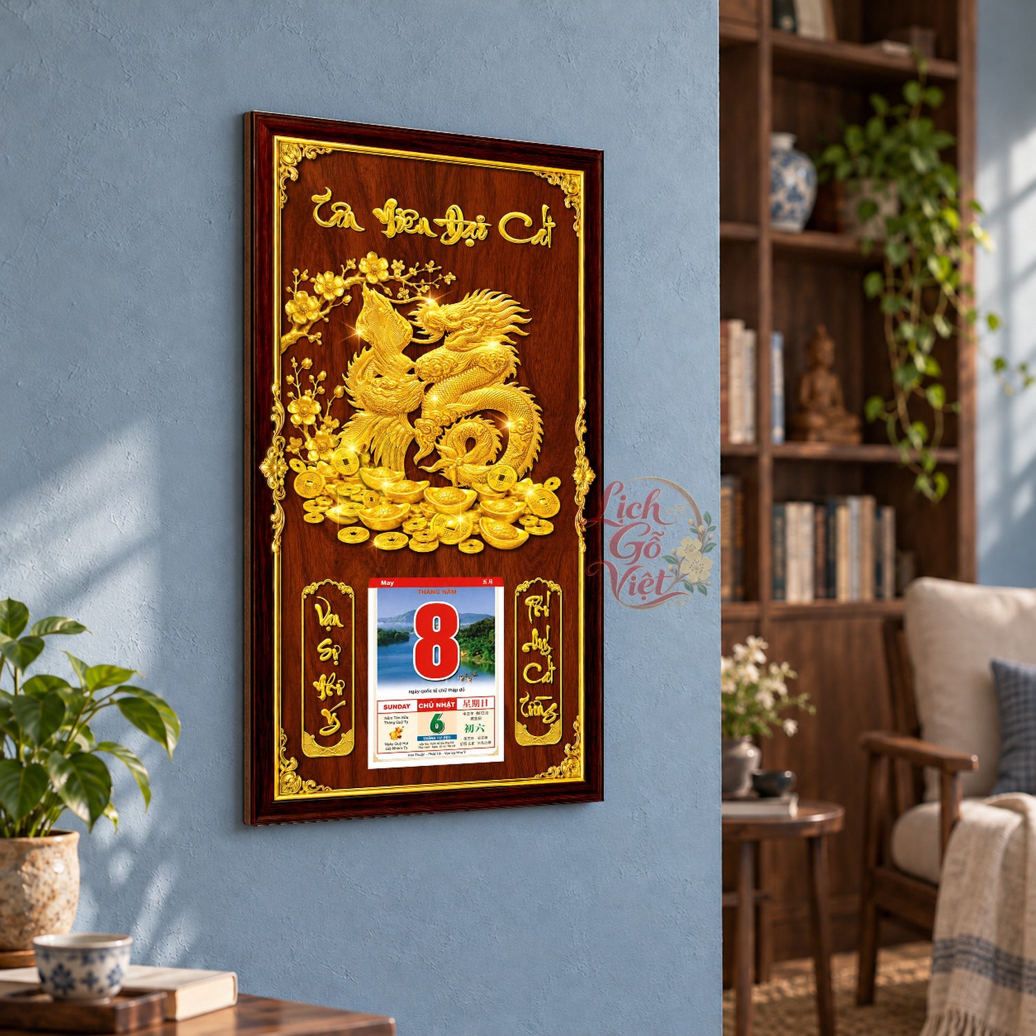 Lịch gỗ treo tường Kim Long Cát Tường Nền Gỗ 39×79 cm – LGV27AK-34 — ảnh 3