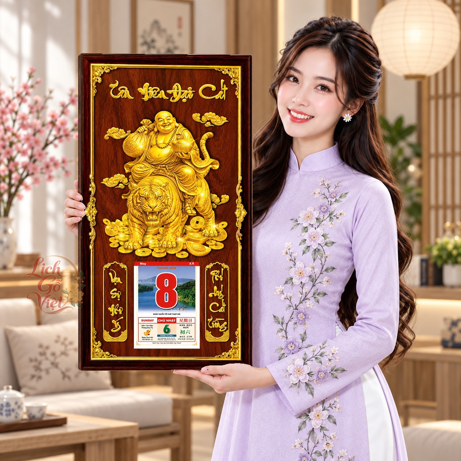 Lịch gỗ treo tường Di Lặc Cát Tường Nền Gỗ 39×79 cm – LGV27AK-53 — ảnh 4