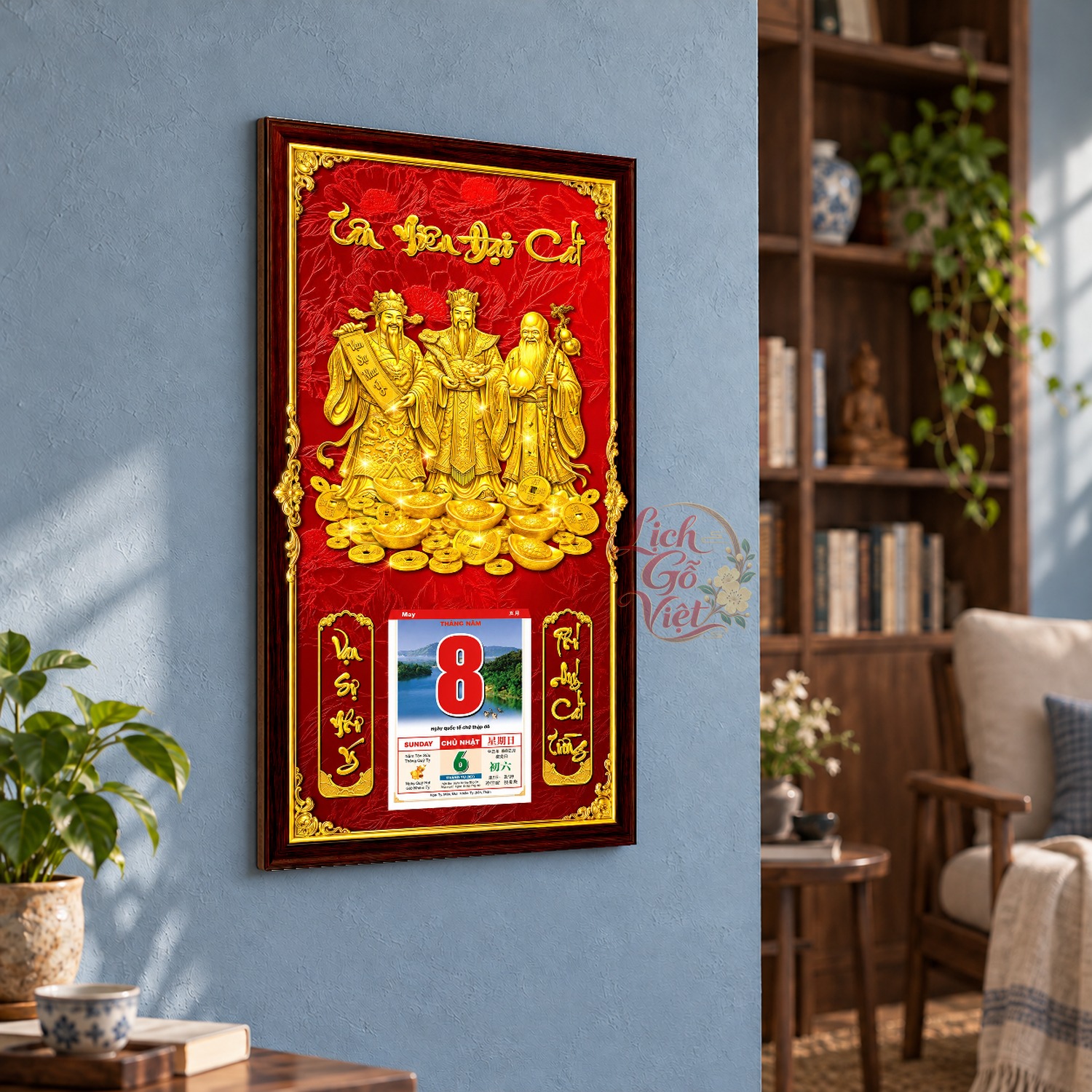 Lịch gỗ treo tường Tam Đa An Khang Nền Đỏ 39×79 cm – LGV27AK-67 — ảnh 3