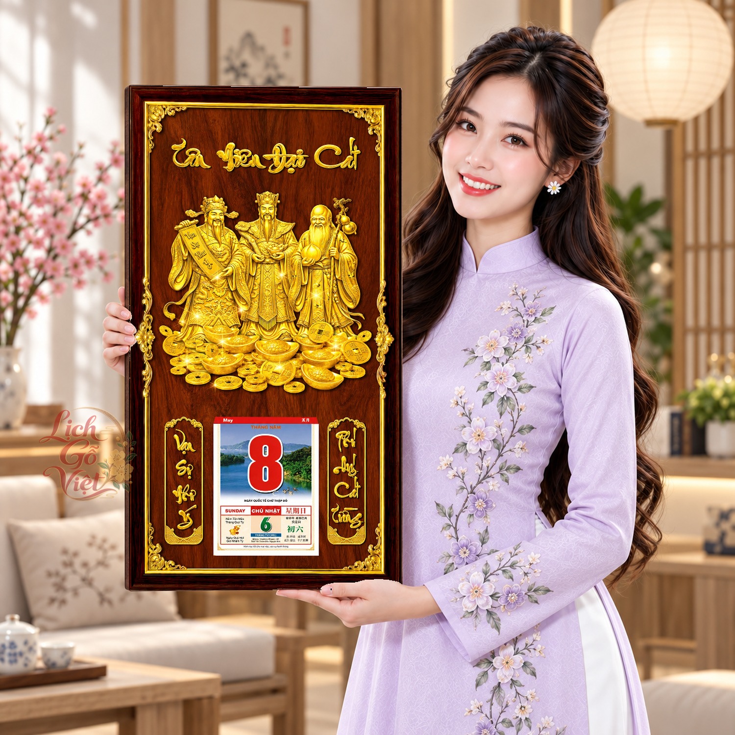 Lịch gỗ treo tường Tam Đa An Khang Nền Gỗ 39×79 cm – LGV27AK-68 — ảnh 4