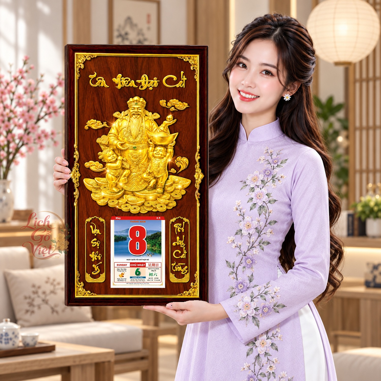 Lịch gỗ treo tường Tài Lộc Viên Mãn Nền Gỗ 39×79 cm – LGV27AK-81 — ảnh 4