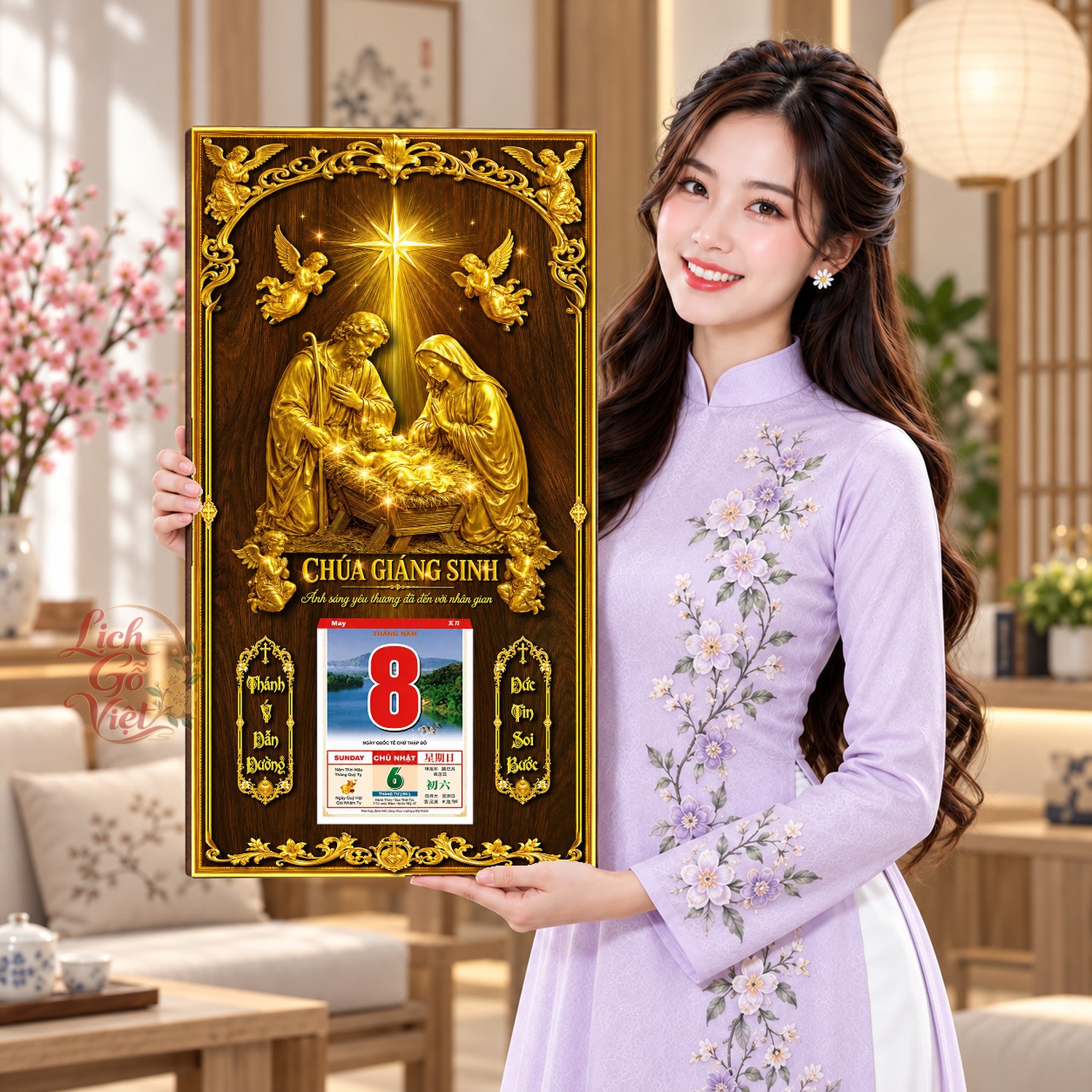 Lịch gỗ treo tường Giáng Sinh An Lành 39×79 cm – LGV27AK-94 — ảnh 4