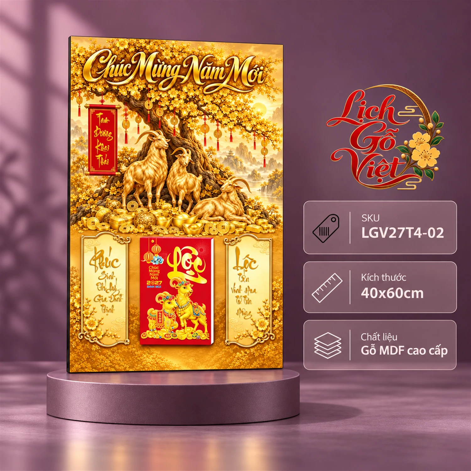 Lịch gỗ tráng gương 40x60cm Tam Dương Khai Thái LGV27T4-02