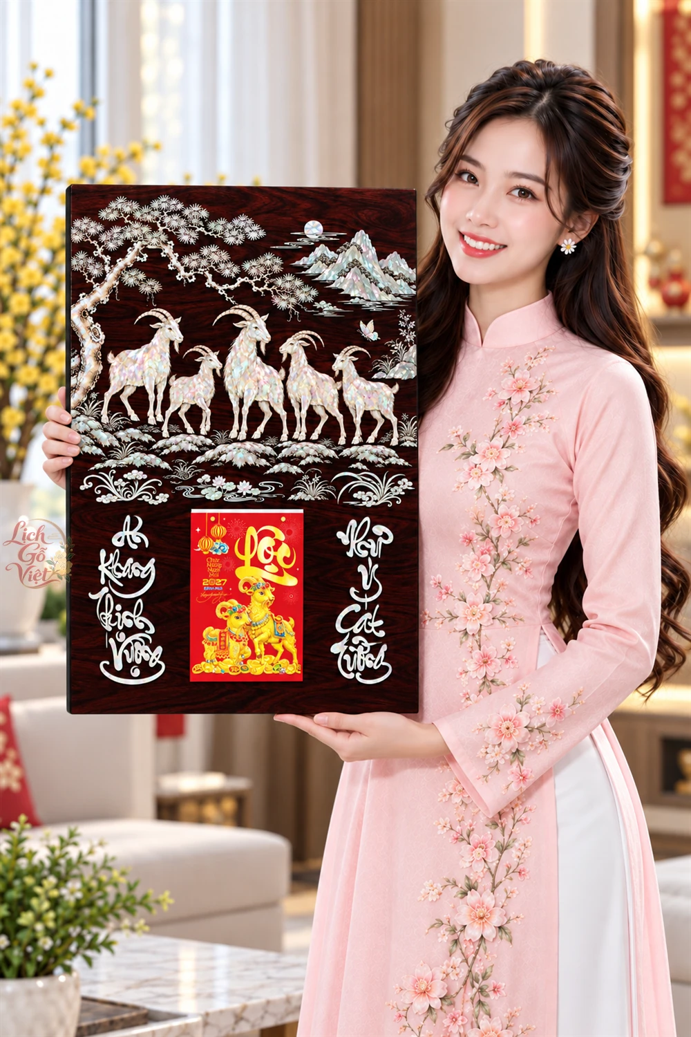 Lịch gỗ tráng gương 40x60cm Ngũ Dương Cát Tường LGV27T4-05 — ảnh 4