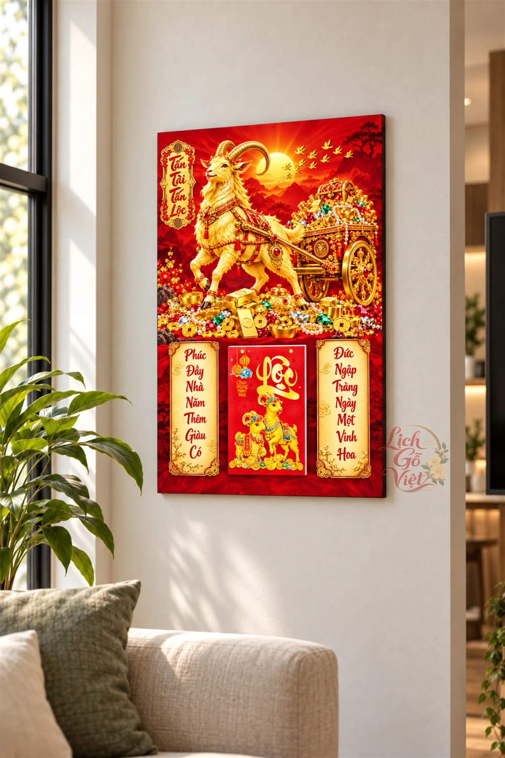 Lịch gỗ tráng gương 40x60cm Tấn Tài Tấn Lộc LGV27T4-13 — ảnh 2