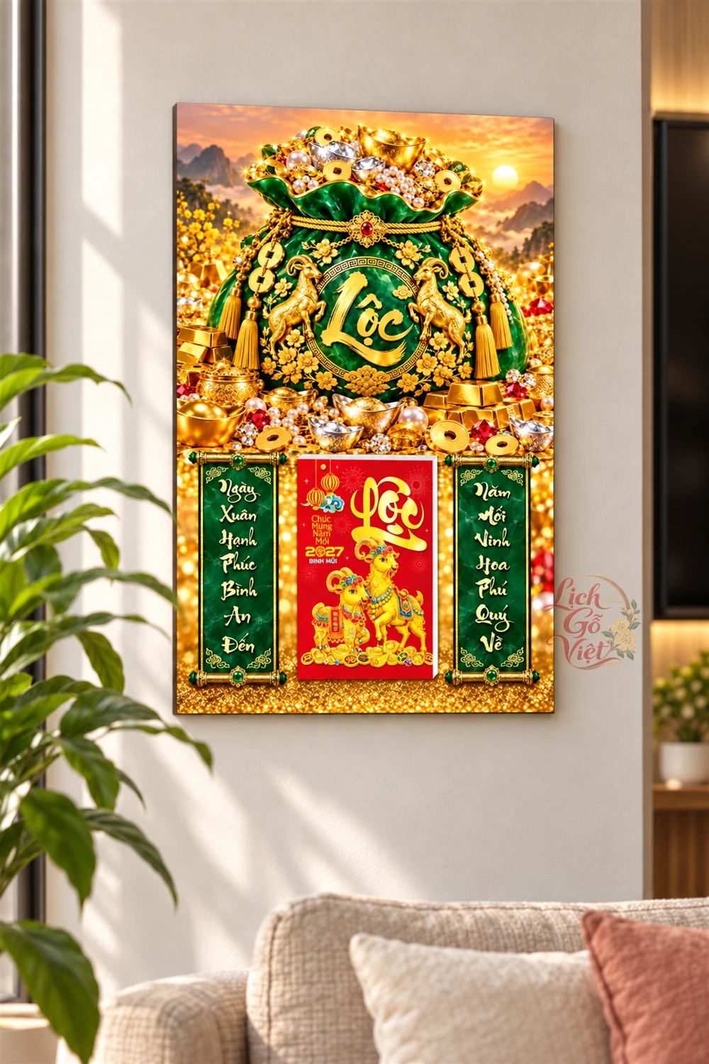 Lịch gỗ tráng gương 40x60cm Ngọc Lộc Phú Quý LGV27T4-14 — ảnh 2