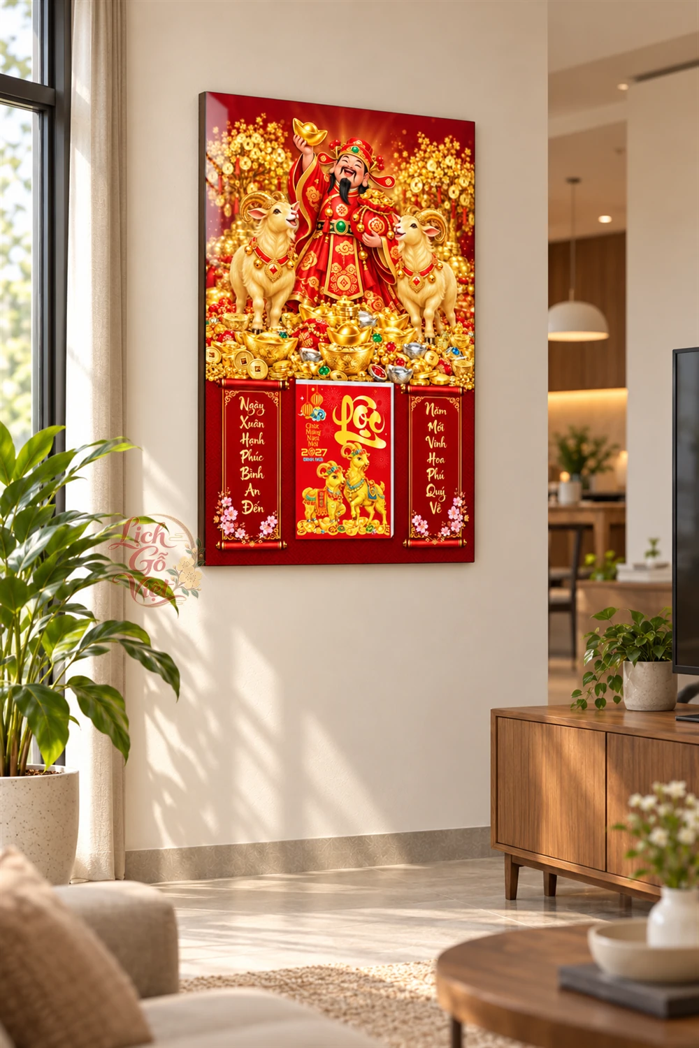 Lịch gỗ tráng gương 40x60cm Thần Tài Song Dương LGV27T4-19 — ảnh 2