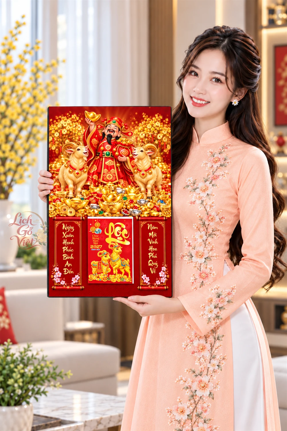 Lịch gỗ tráng gương 40x60cm Thần Tài Song Dương LGV27T4-19 — ảnh 4