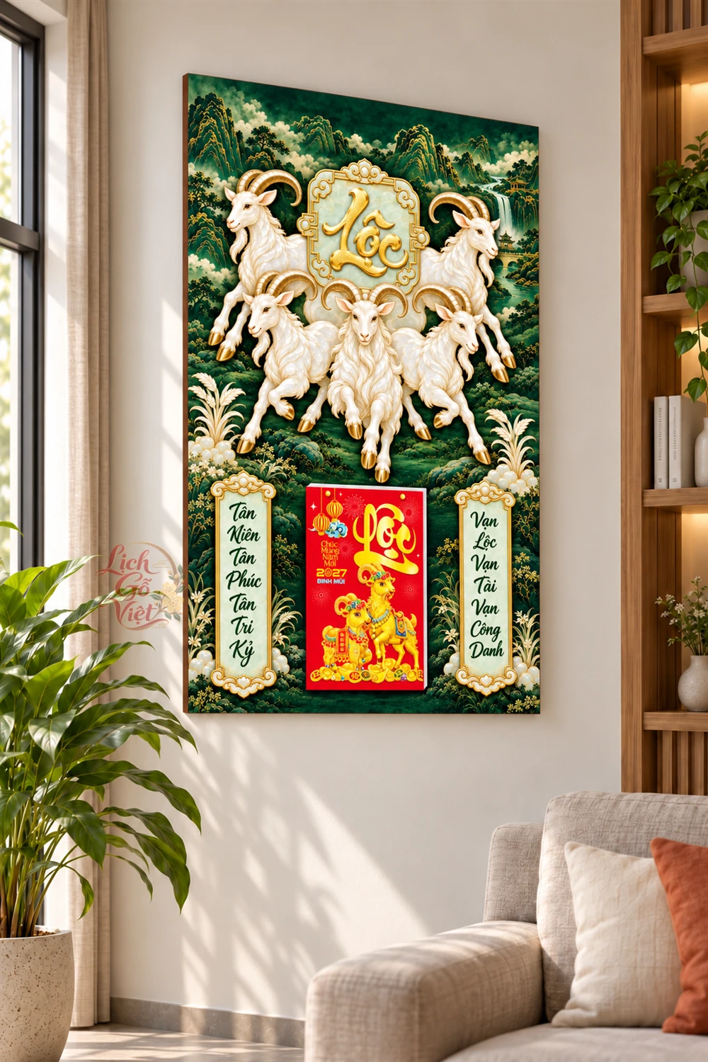 Lịch gỗ tráng gương 40x60cm Ngũ Dương Ngọc Lộc LGV27T4-21 — ảnh 2