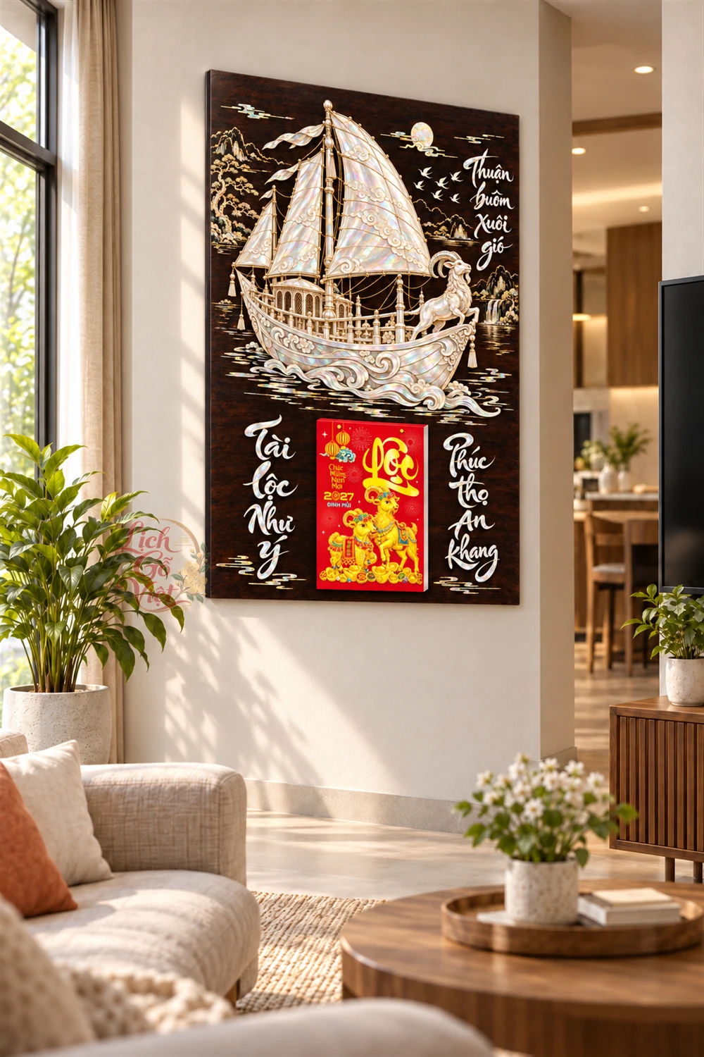 Lịch gỗ tráng gương 40x60cm Ngọc Thuyền Thuận Phong LGV27T4-22 — ảnh 2