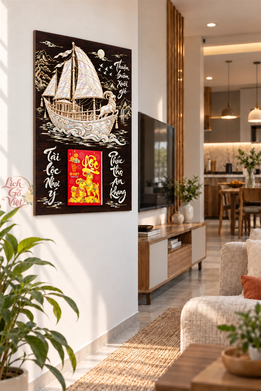 Lịch gỗ tráng gương 40x60cm Ngọc Thuyền Thuận Phong LGV27T4-22 — ảnh 3