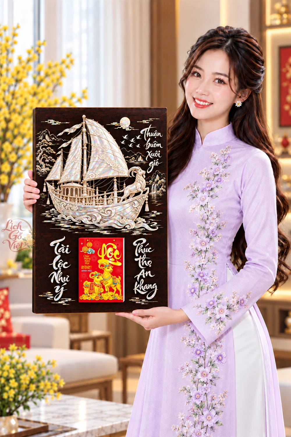 Lịch gỗ tráng gương 40x60cm Ngọc Thuyền Thuận Phong LGV27T4-22 — ảnh 4