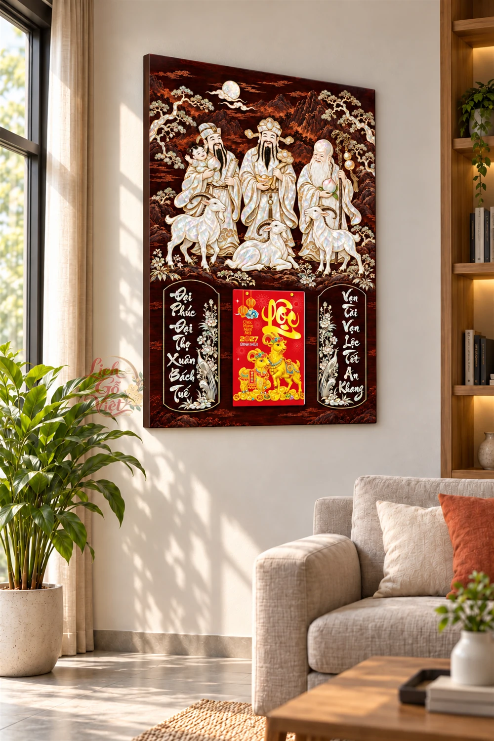 Lịch gỗ tráng gương 40x60cm Phúc Lộc Thọ Ngọc Xuân LGV27T4-24 — ảnh 2