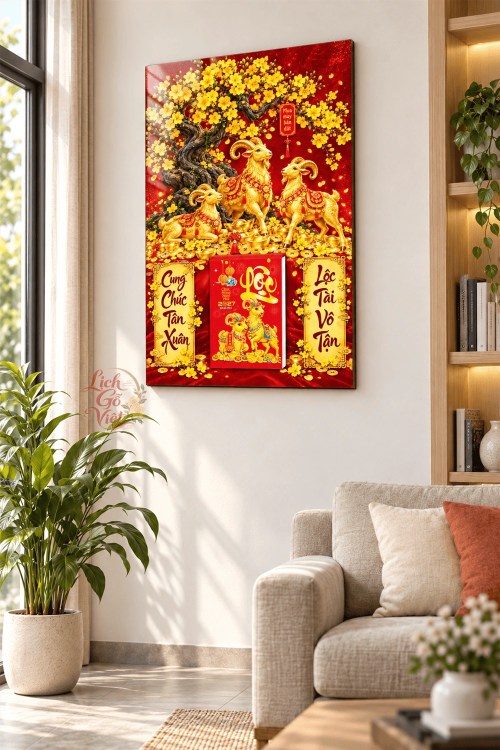 Lịch gỗ treo tường 2027 Tam Dương Mai Lộc 40x60cm LGV27T4-27 — ảnh 2