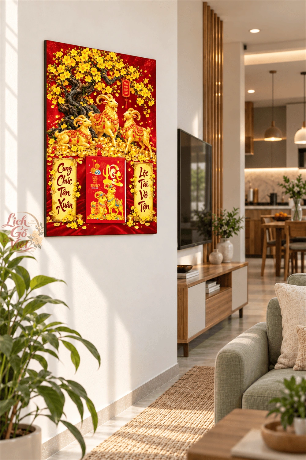 Lịch gỗ treo tường 2027 Tam Dương Mai Lộc 40x60cm LGV27T4-27 — ảnh 3