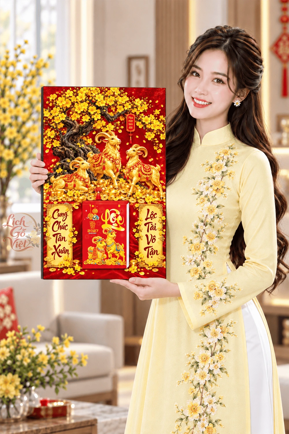 Lịch gỗ treo tường 2027 Tam Dương Mai Lộc 40x60cm LGV27T4-27 — ảnh 4