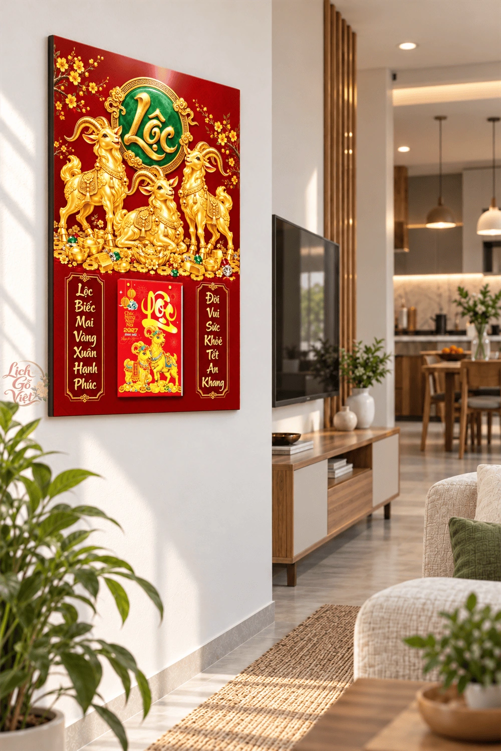 Lịch gỗ treo tường 2027 Tam Dương Lộc Biếc 40x60cm LGV27T4-28 — ảnh 3