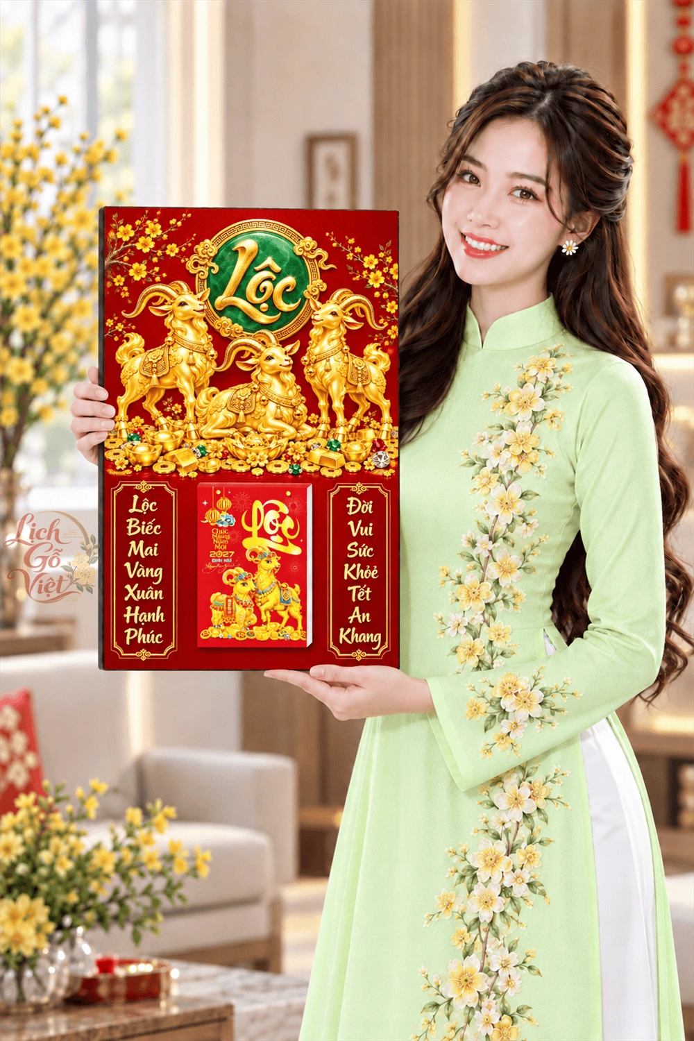 Lịch gỗ treo tường 2027 Tam Dương Lộc Biếc 40x60cm LGV27T4-28 — ảnh 4