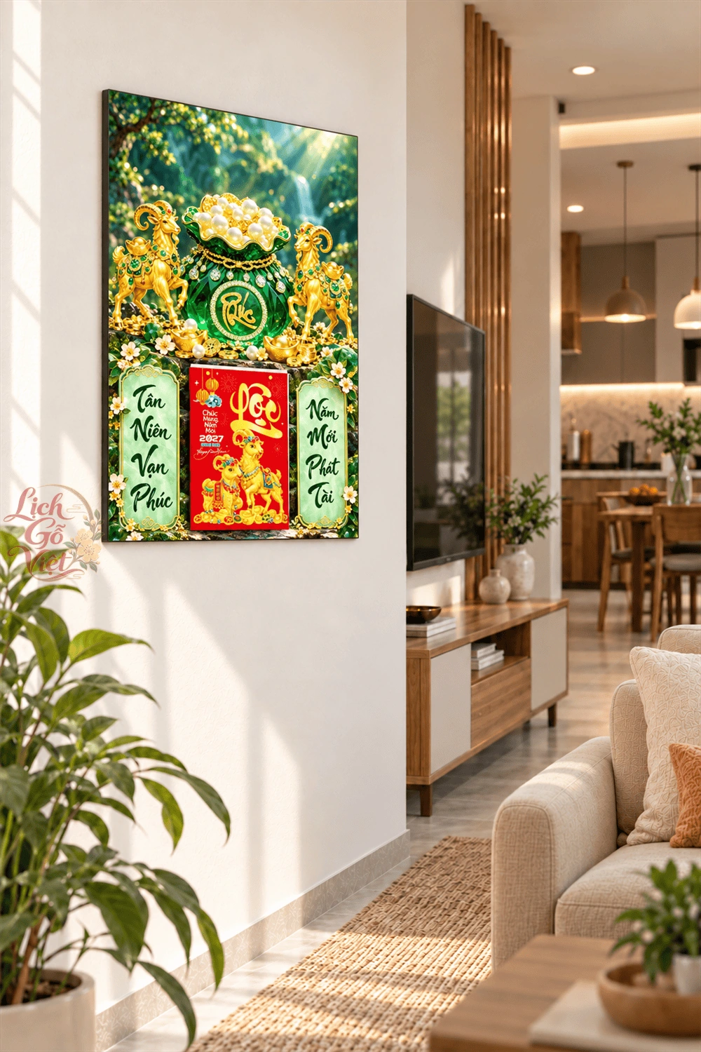 Lịch gỗ treo tường 2027 Song Dương Ngọc Phúc 40x60cm LGV27T4-29 — ảnh 3