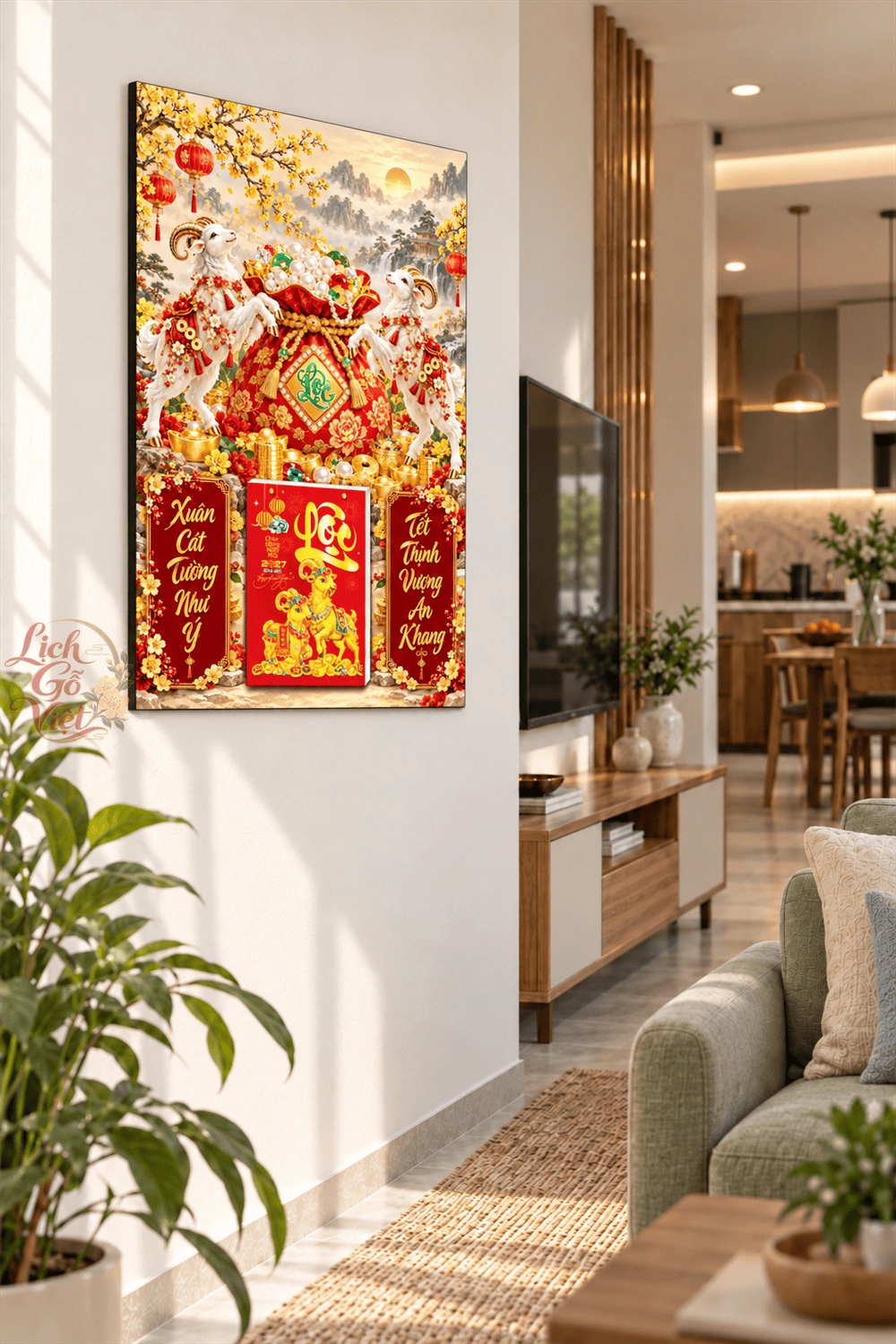 Lịch gỗ treo tường 2027 Song Dương Cát Tường 40x60cm LGV27T4-30 — ảnh 3
