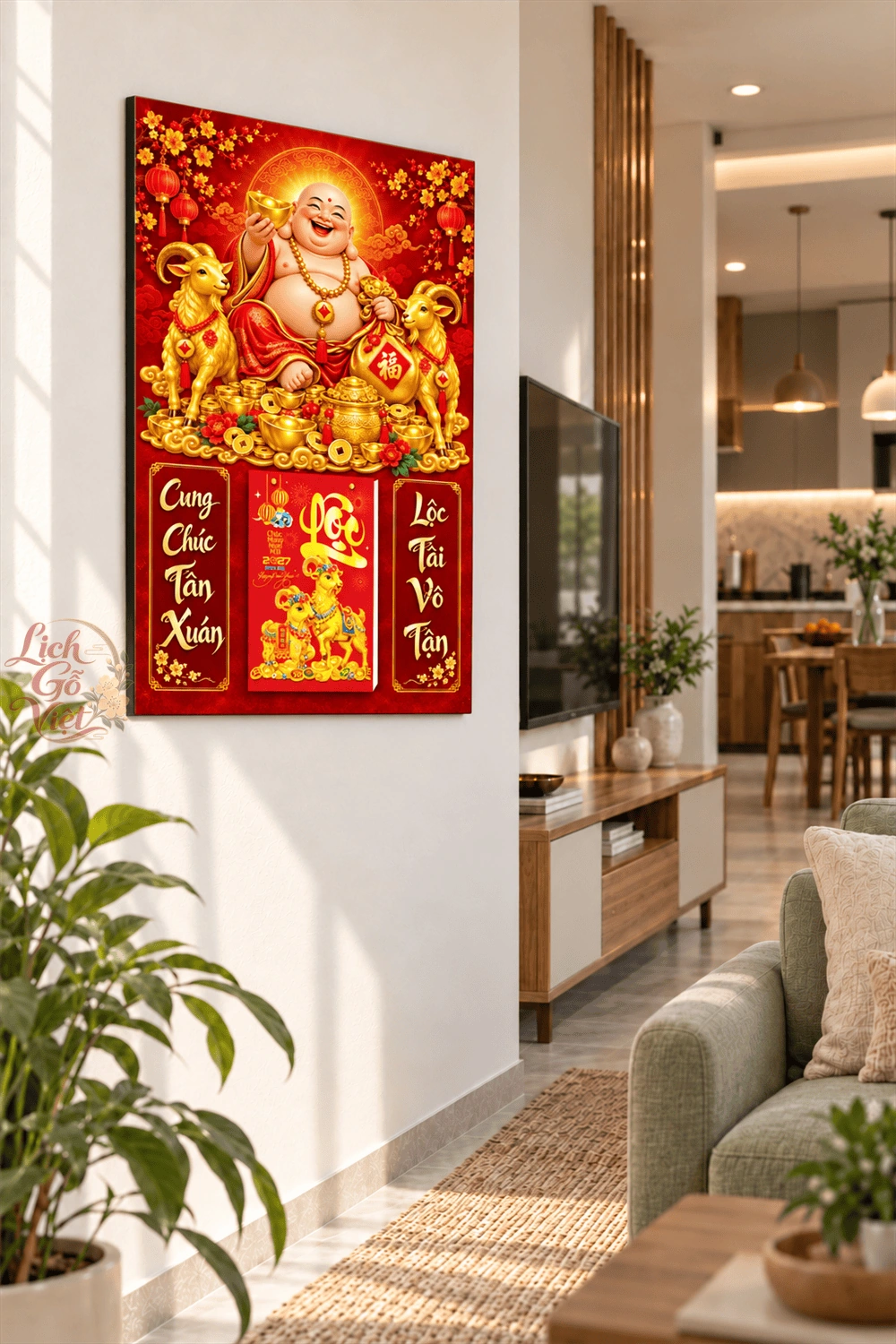 Lịch gỗ treo tường 2027 Di Lặc Song Dương 40x60cm LGV27T4-31 — ảnh 3