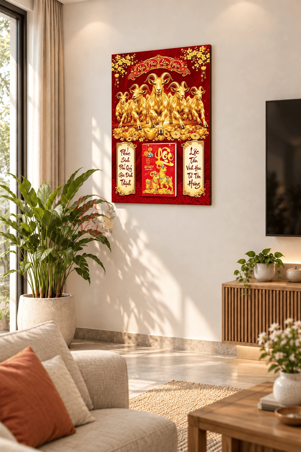 Lịch gỗ treo tường 2027 Ngũ Phúc Lâm Môn 40x60cm LGV27T4-32 — ảnh 2