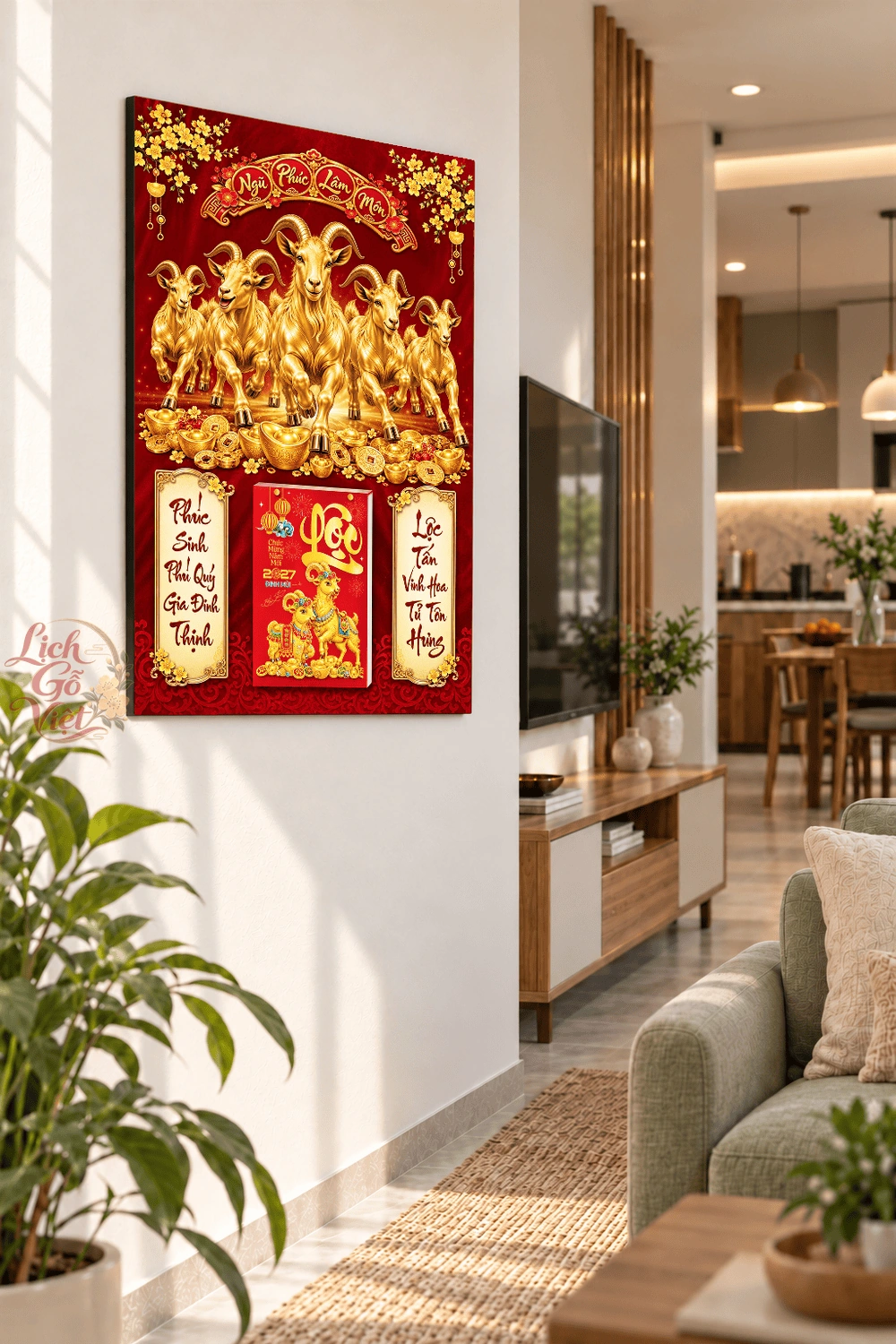 Lịch gỗ treo tường 2027 Ngũ Phúc Lâm Môn 40x60cm LGV27T4-32 — ảnh 3