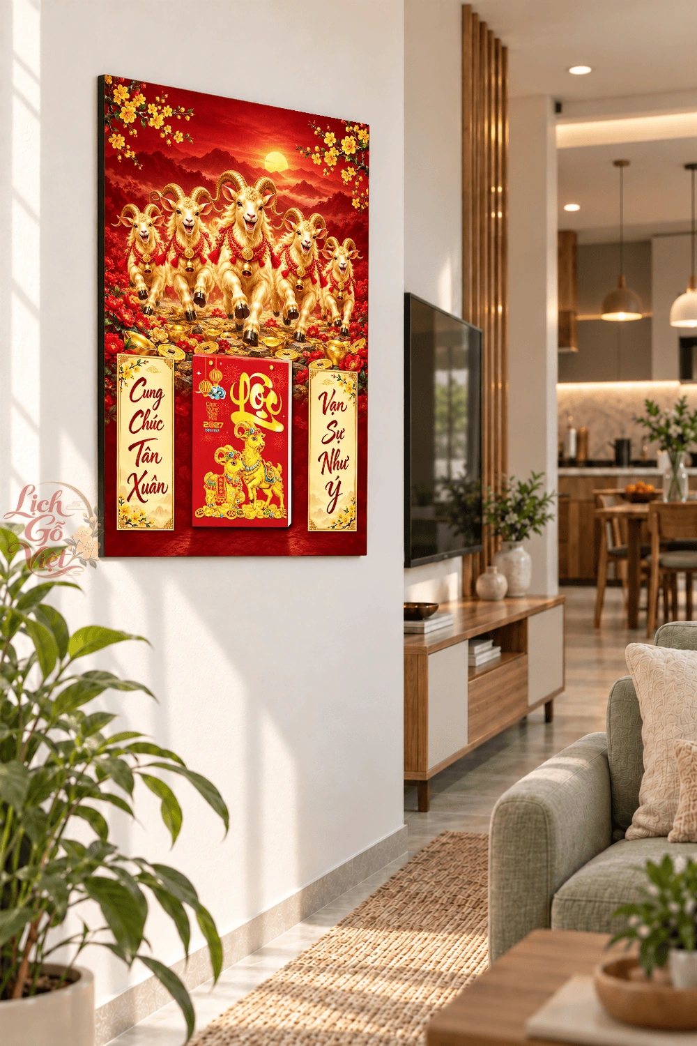 Lịch gỗ treo tường 2027 Ngũ Dương Đón Xuân 40x60cm LGV27T4-34 — ảnh 3