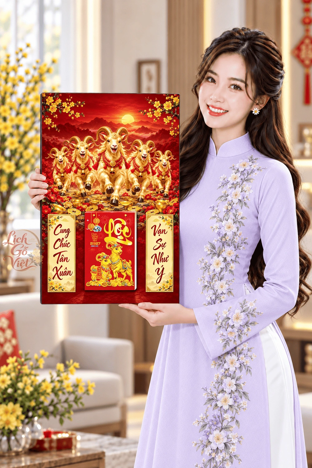 Lịch gỗ treo tường 2027 Ngũ Dương Đón Xuân 40x60cm LGV27T4-34 — ảnh 4