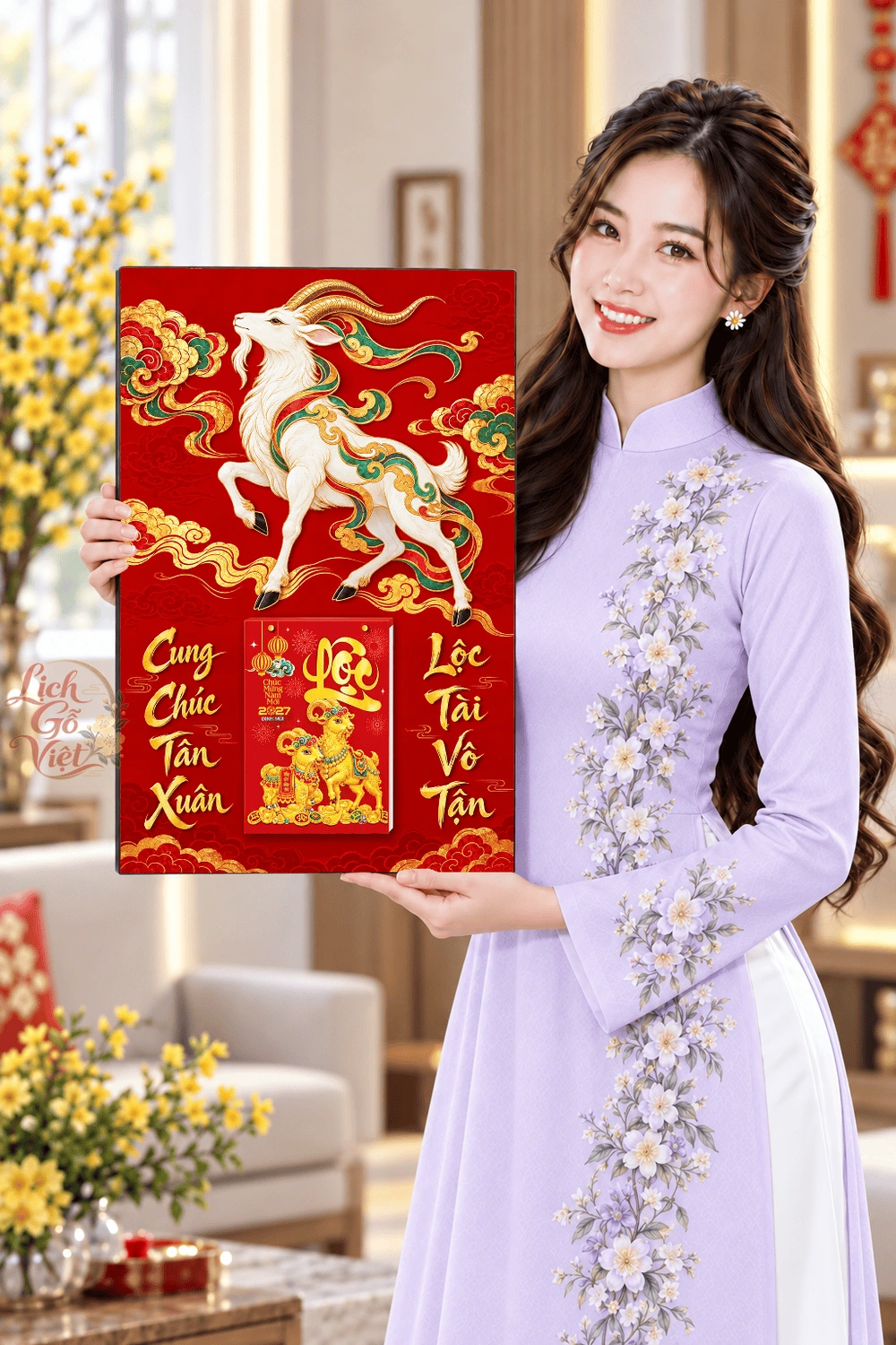 Lịch gỗ treo tường 2027 Bạch Dương Vân Khánh 40x60cm LGV27T4-36 — ảnh 4