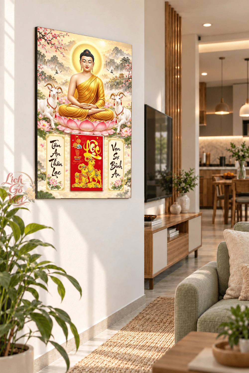 Lịch gỗ treo tường 2027 Liên Hoa Tâm An 40x60cm LGV27T4-38 — ảnh 3